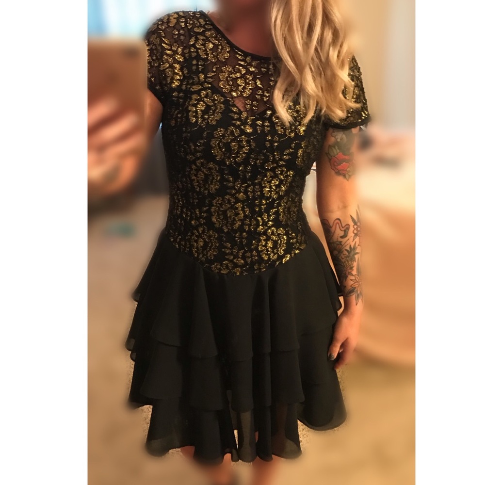 Vintage Black & Gold Cocktail Dress - Picture 6 of 8